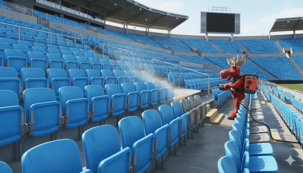 Stadium seating pressure washing